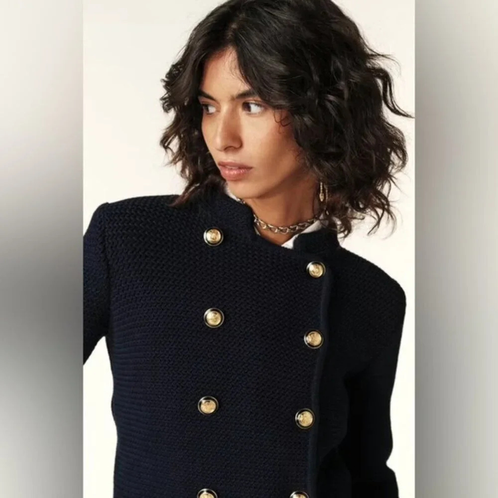 NWT Ba&sh Louman Long Sleeve Cardigan Jacket in Marine Navy Blue | size 2 / M - Picture 8 of 15